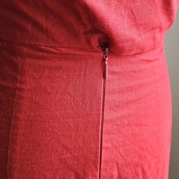 Mango Red V-Neck Midi Dress with Waist Tie - Picture 5 of 7